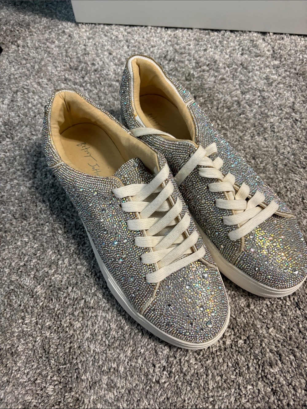 Betsey Johnson Sparkling Silver Crystal Lace-Up Sneakers - Women's